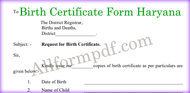 Birth Certificate Form Haryana