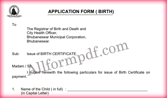 Birth Certificate Form Odisha