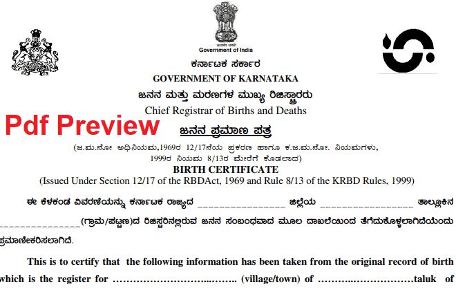  PDF Birth Certificate Application Form Karnataka Pdf Download