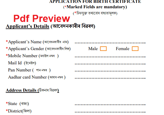 Birth Certificate Form Assam
