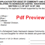 Caste Certificate Application Form Telangana
