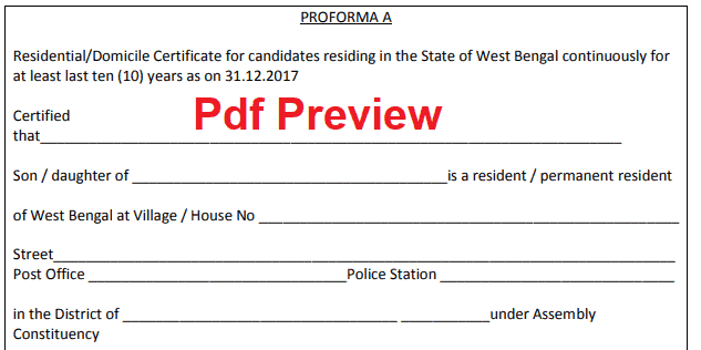 PDF Domicile Certificate Form West Bengal নিবাসের শংসাপত্রের ফর্ম