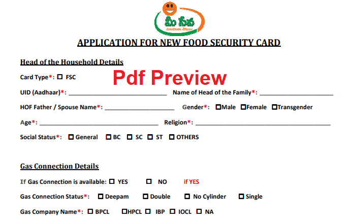 Food Security Card Application Form Telangana 