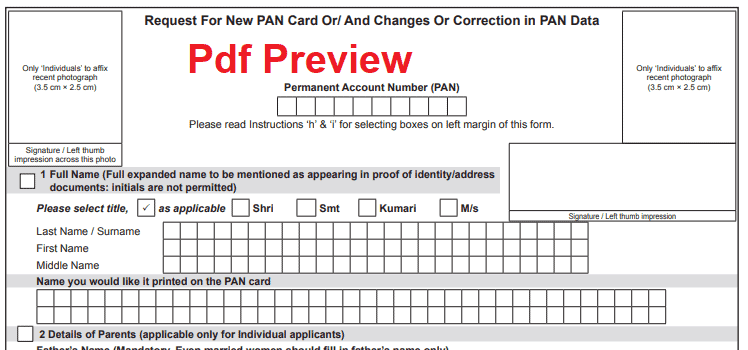 Pan Card Correction Form pdf
