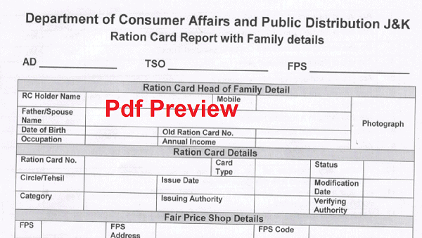 Ration Card Form Jammu and Kashmir