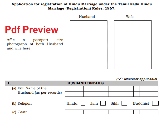 Tamil Nadu Marriage Application form