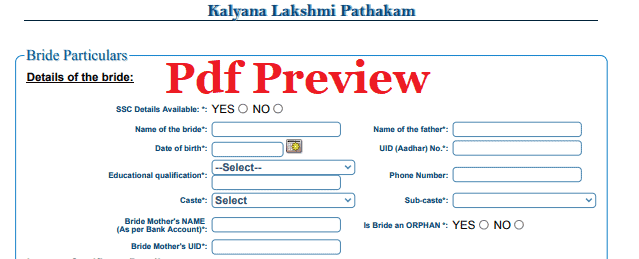 Kalyana Laxmi Scheme Application Form pdf
