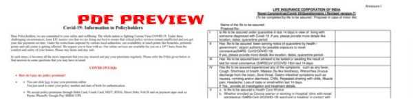 COVID-19 – LIC Claim Application Form PDF 