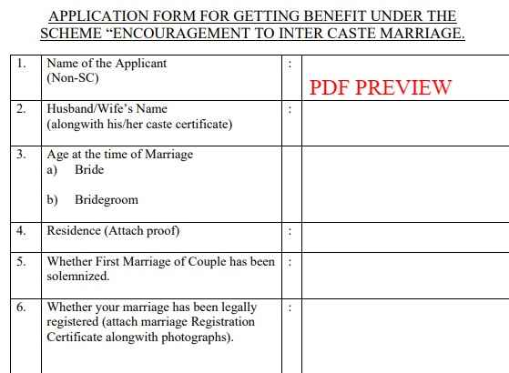 CG Inter caste Marriage Scheme Form PDF  | छत्तीसगढ़ अंतरजातीय विवाह अनुदान आवेदन फॉर्म 