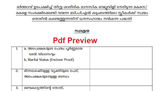 Kerala Swasraya Scheme Form PDF